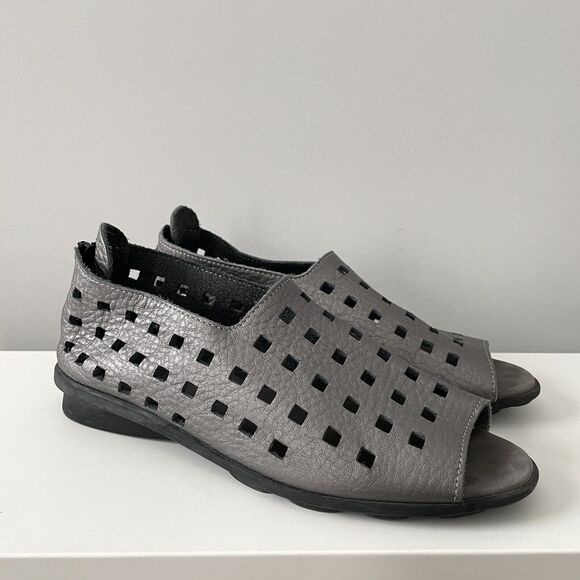 Arche Drick Slip On Metallic Silver Zip Heel Shoes Sandals Women's Sz 38 US 7 - Picture 2 of 8